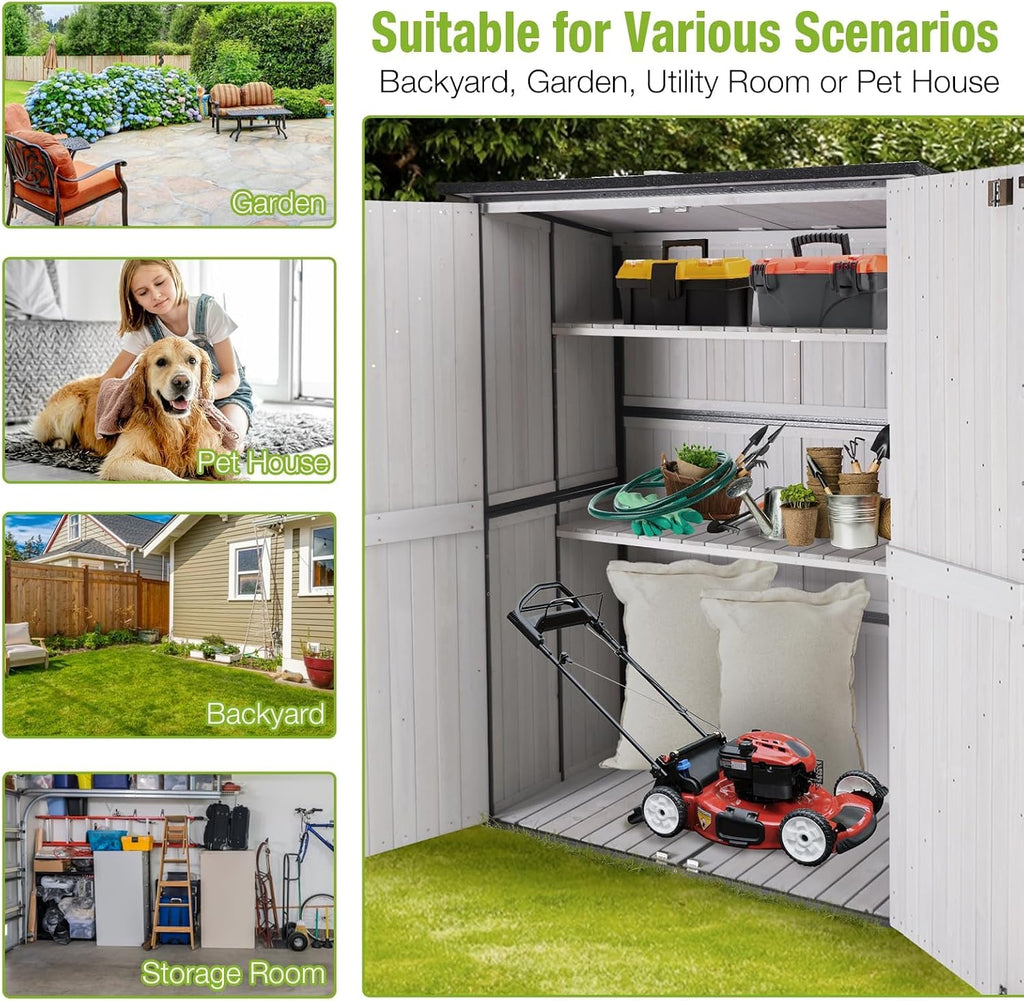 Outdoor Storage Shed, 4.6 x 2.42FT Wooden Garden Sheds Cabinet with All Around Strong Metal Frame, Waterproof Tool Shed with Adjustable Shelves and Removable Floor (White)