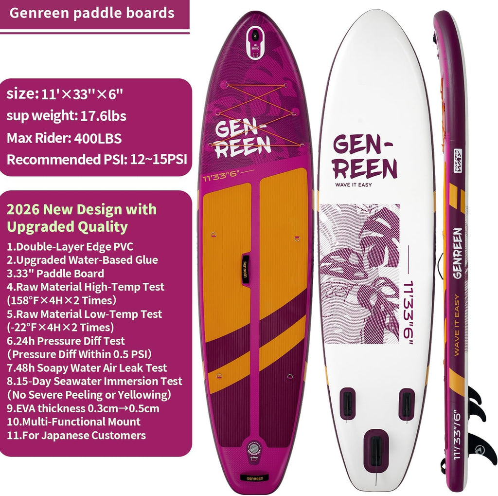 Paddle Board Stand up Paddle Board (Extra Large 11'*33/34') Newly Improved 2 Side Layers 450LBS Quality Inspection×5 (All-Season for JP customers) paddleboards Fishing Family Pet Friendly
