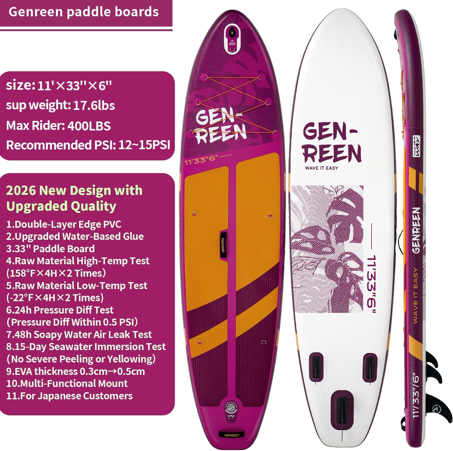 Paddle Board Stand up Paddle Board (Extra Large 11'*33/34') Newly Improved 2 Side Layers 450LBS Quality Inspection×5 (All-Season for JP customers) paddleboards Fishing Family Pet Friendly