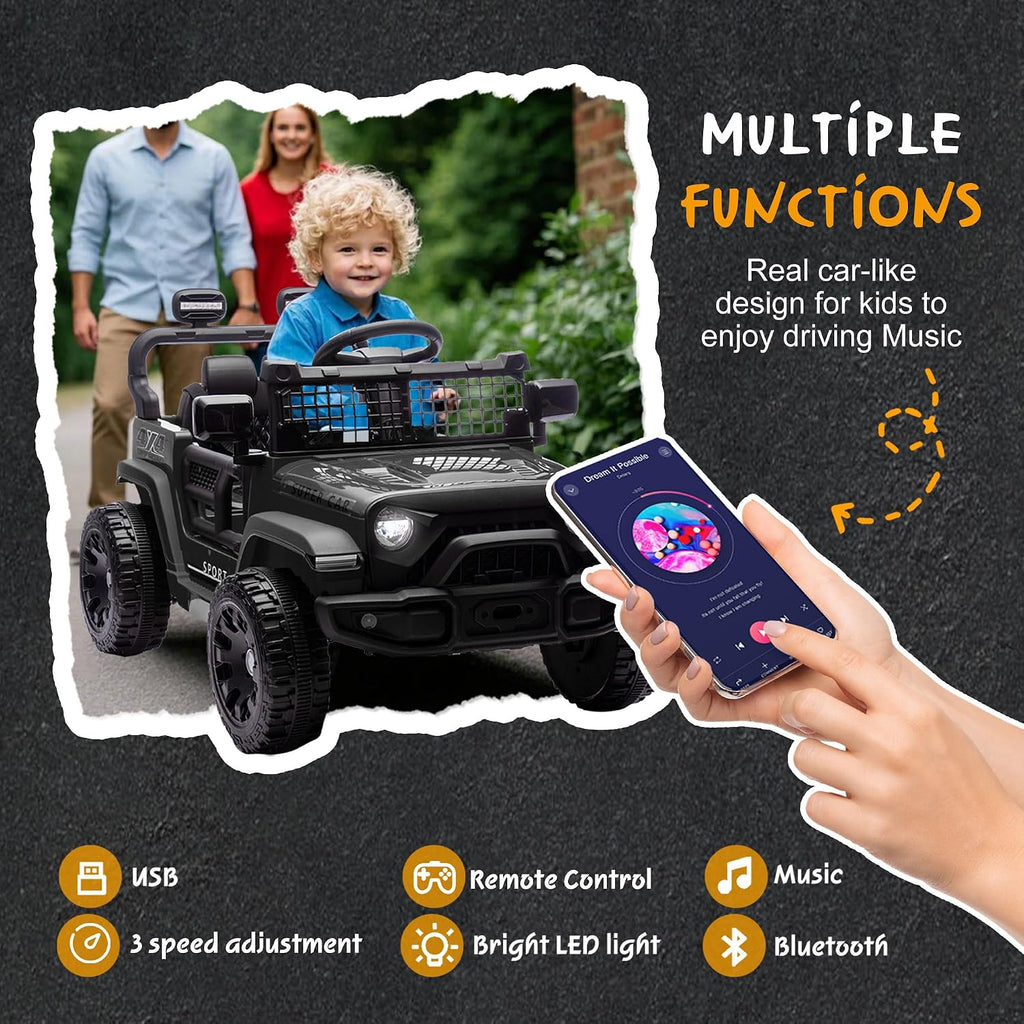 24V Ride On Jeep Car, Toddler Ride On Toys w/Parents Remote Control, One Seat Electric Car for Kids 2-4 with 4-Wheel Suspension, Bluetooth, Music, 1.86-3.11MPH Adjustable Speed, Black