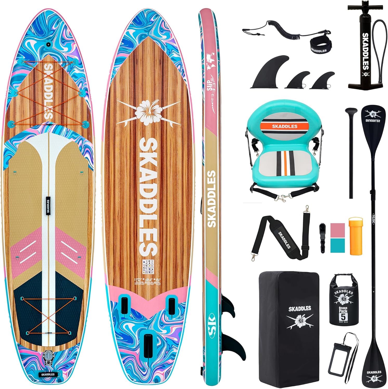 11' Inflatable Stand Up Paddle Board – Extra Wide SUP for Adults & Kids of All Skill Levels, Stable Paddleboard with Pump, Fins, Backpack, Accessories & Waterproof Phone Pouch