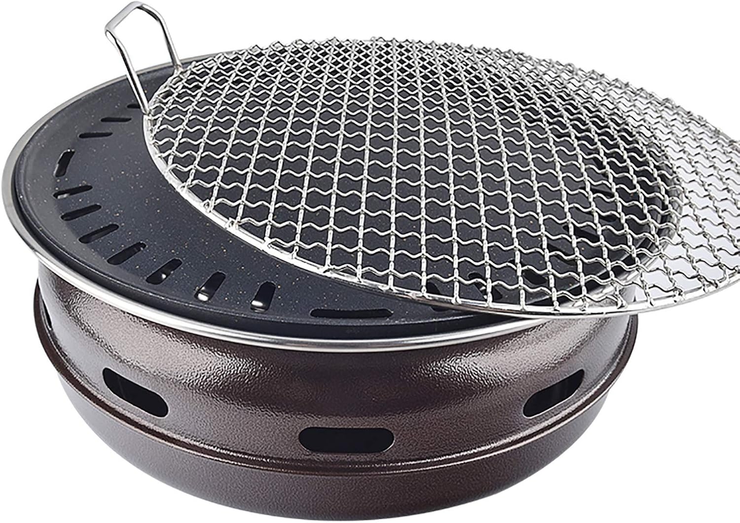 BBQ Barbeque Barbecue Grill, BBQ, Korean Smokeless Household Charcoal Grill, Galvanized Sheet Barbecue Stove, Hand-Woven Copper Grilling Net (Color : A)