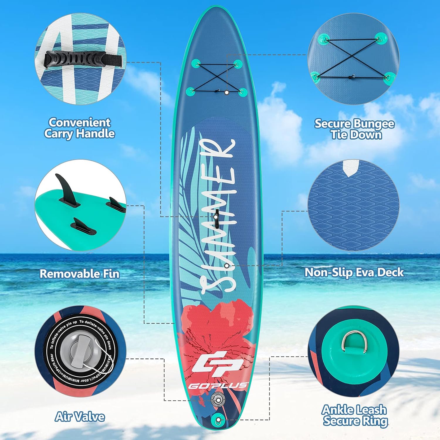 Goplus Inflatable Stand up Paddle Board, 10'/10.5'/11' SUP 6' Thick with Premium Accessories, Adjustable Aluminum Paddle, Leash, Carry Bag, Hand Pump, Removable Fin, ISUP for Adults