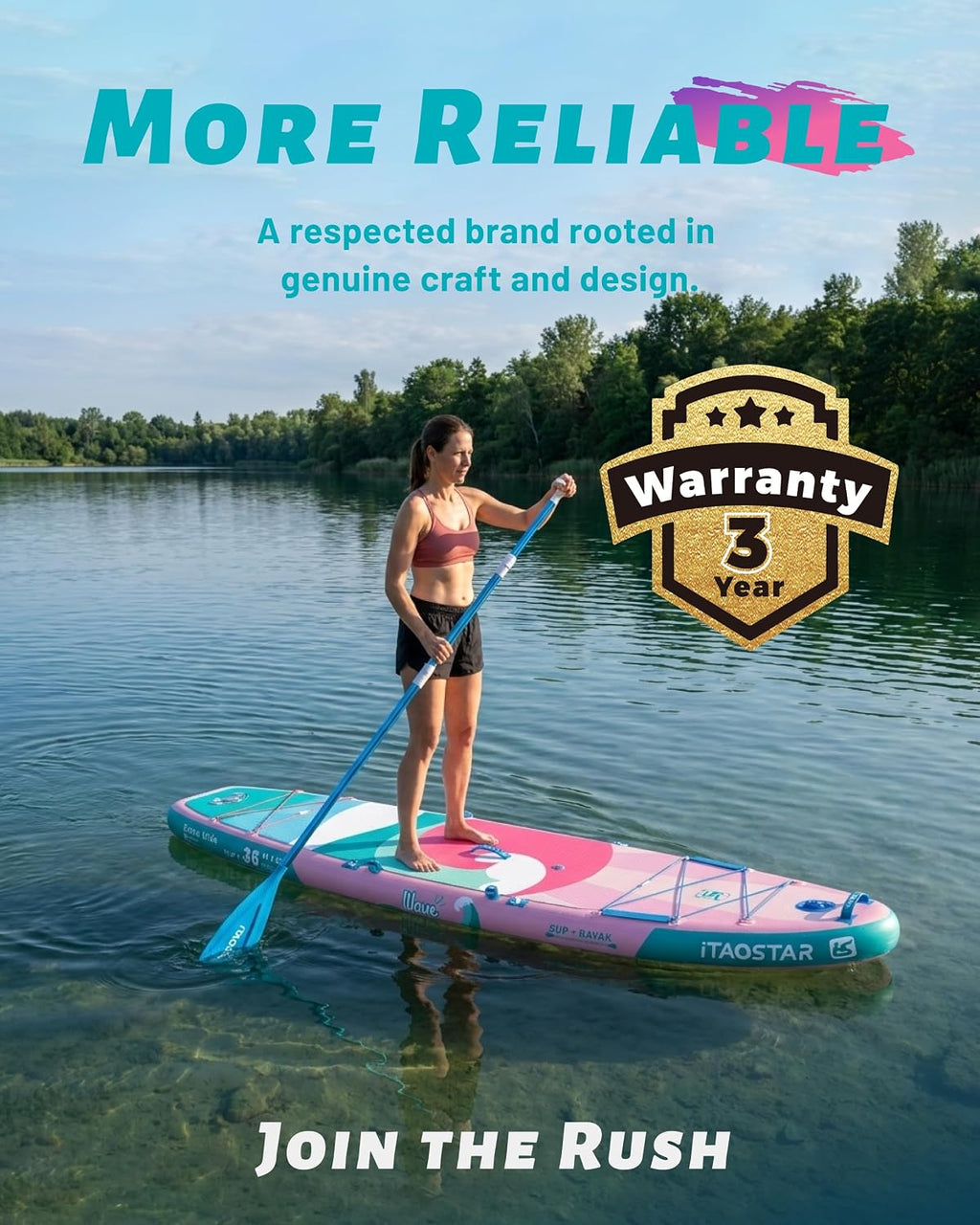 iTAOSTAR Billow 11'6'×36' Extra Wide Paddle Board with Seat, One-Stop Premium SUP Board Accessories, Tailored Fins, Stable Inflatable Stand Up Paddle Boards for Youth/Adults of All Skill Levels