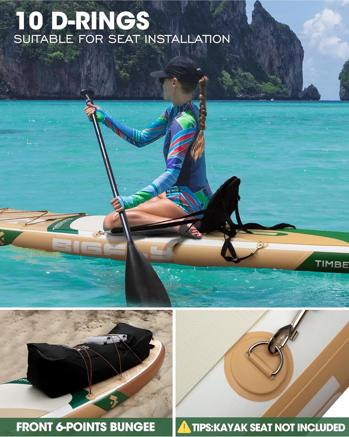 Bigfly Inflatable Stand Up Paddle Board 11'*34'*6', Blow Up Paddle Board for Adults,with Detachable Fins, Pump, Floating Paddle, Safety Leash,Backpack