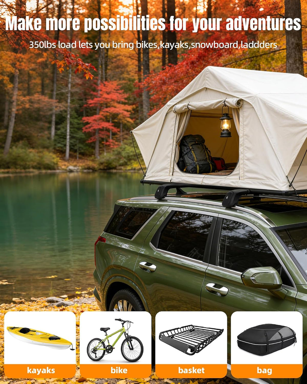 Roof Rack Cross Bars 330lbs Aluminum Lockable Crossbars Fit for 2019-2025 Hyundai Palisade Cargo Accessories Anti-Noise Stable Rooftop Luggage Rack Cargo Accessories