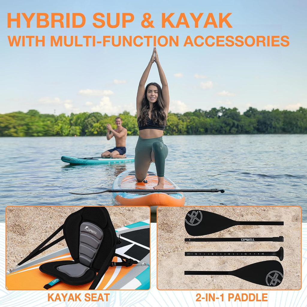 UPWELL 10'6'/11'/11'6' Inflatable Paddle Board, Stand Up Paddlboard for Youth & Adults, Stable Design, Premium SUP Accessories, Backpack, Leash, Hand Pump, Fins
