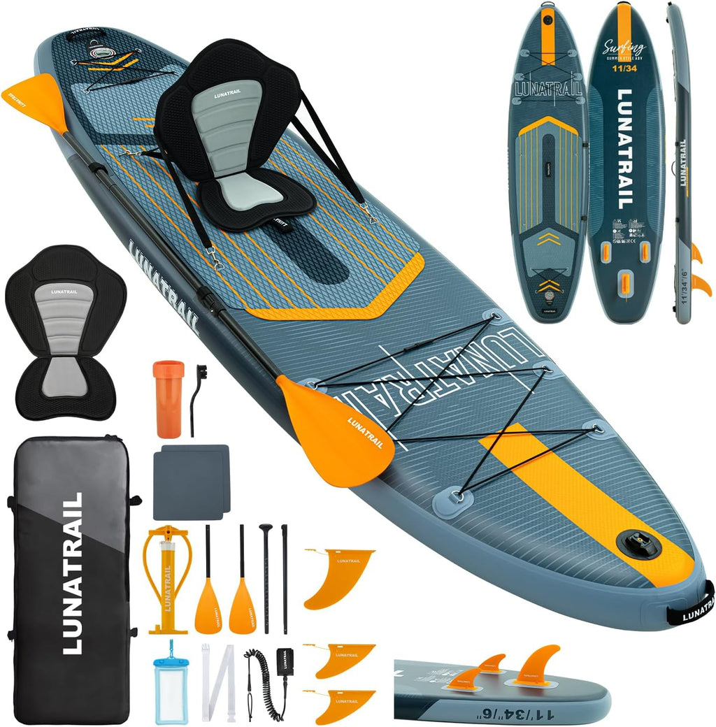 【11'×34'】 Extra Long/Extra Wide Premium Inflatable Stand Up Paddle Board (SUP) – Portable & Lightweight for Yoga, Surfing, Family Fun | Complete Kit with Paddle, Pump, Bag | Durable Design