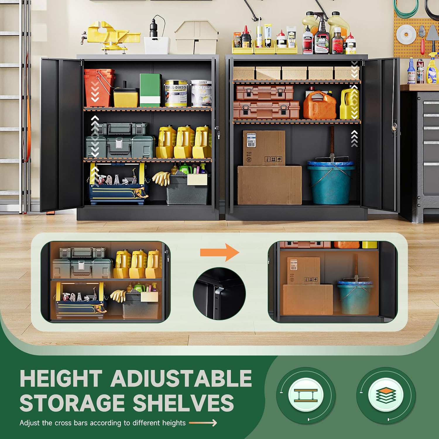 Letaya Metal Storage Cabinets with Lock Door,2 Adjustable Shelves Organizer Steel Storage Cabinets for Home,Office,Warehouse,Garage,Employee Lockers(Black)