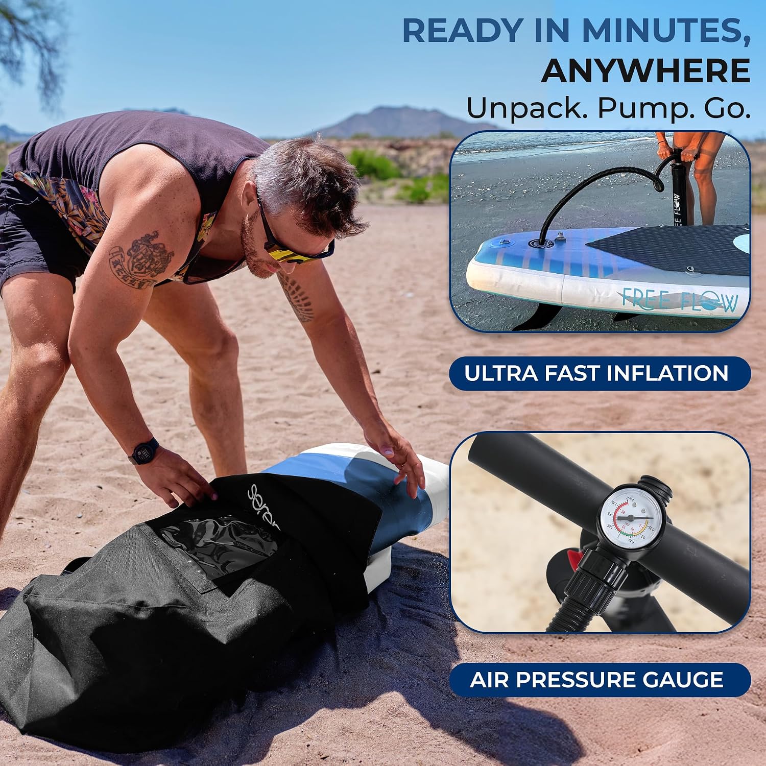 SereneLife Inflatable Stand Up Paddle Board - Wide Stable Design, Non-Slip Deck for Adults & Youth with Premium Paddle Board Accessories: Carry Bag, Dual Action Pump, Paddle, Ankle Leash