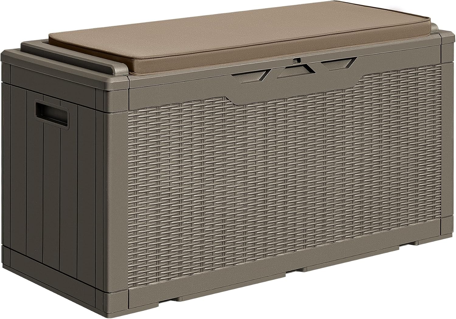 Greesum 100 Gallon Resin Deck Box Large Outdoor Storage with Cushions for Patio Furniture, Garden Tools, Pool Supplies, Weatherproof and UV Resistant, Lockable, Coffee