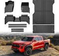 Mixsuper Floor Mat & Bed Mat for Toyota Tacoma Double Cab Auto Tran 2024-2026 (Not fit Hybrid),All Weather TPE Floor mat with Door Sill Guards Tacoma Accessories,Anti-Slip Floor Liners Set Black