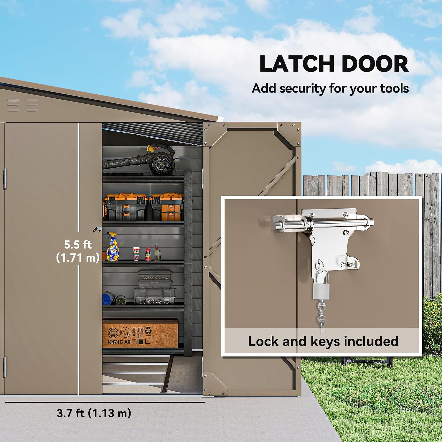 Outsunny 4.6' x 9' Steel Outdoor Storage Shed, Waterproof Lean to Shed, Metal Garden Tool House with Foundation Kit, Lockable Doors, Gloves and 2 Air Vents for Backyard, Patio, Lawn, Brown