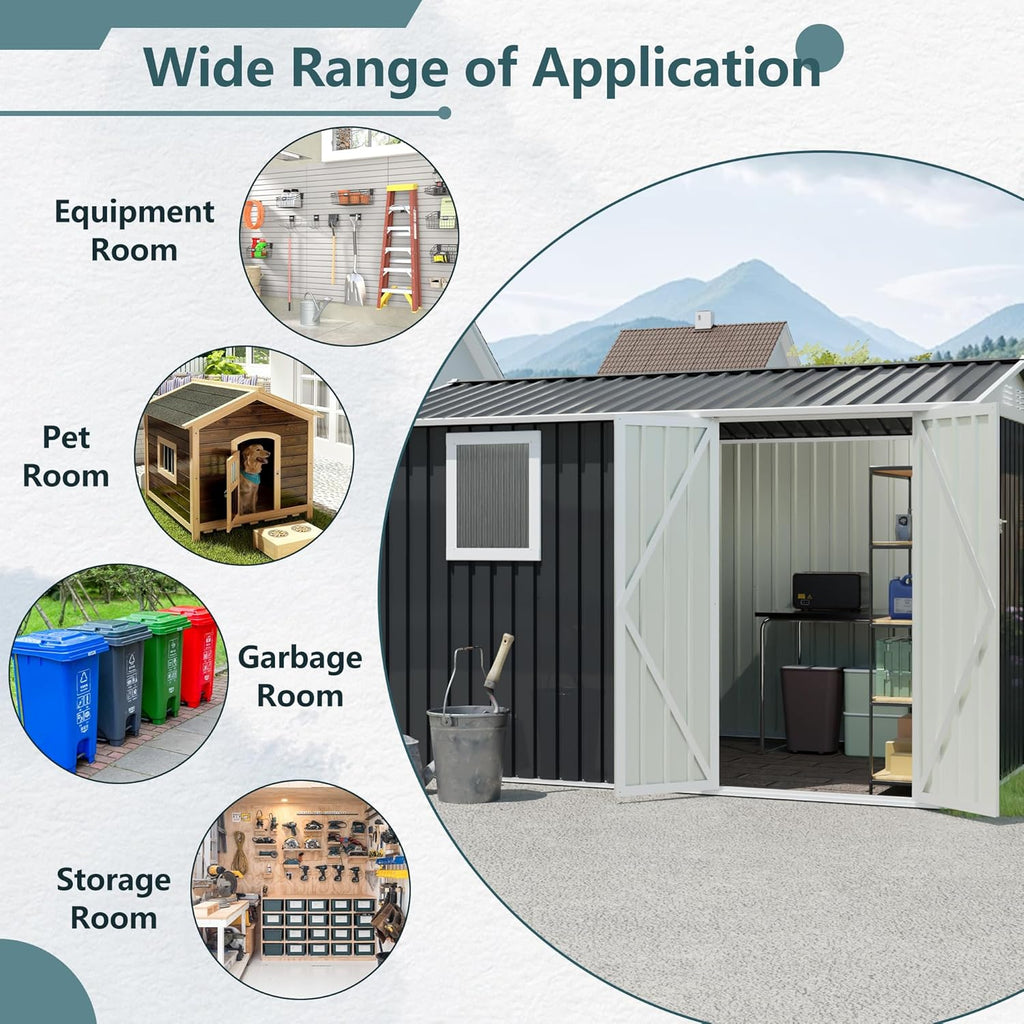 9 * 6 FT Metal Garden Storage Sheds for Patio Backyard Tools House Storage Shed with One Window (9.5 x6.7 FT)