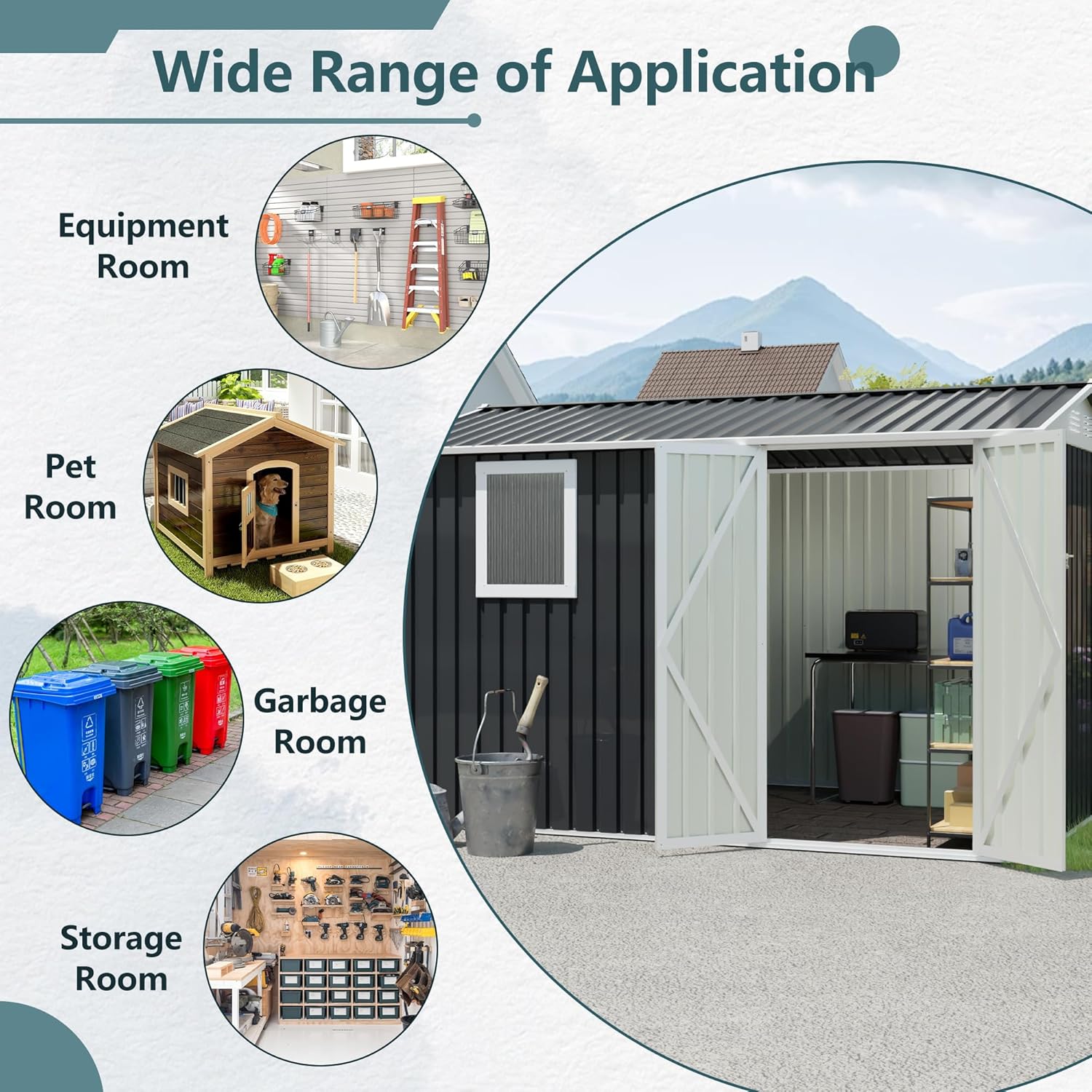 9 * 6 FT Metal Garden Storage Sheds for Patio Backyard Tools House Storage Shed with One Window (9.5 x6.7 FT)