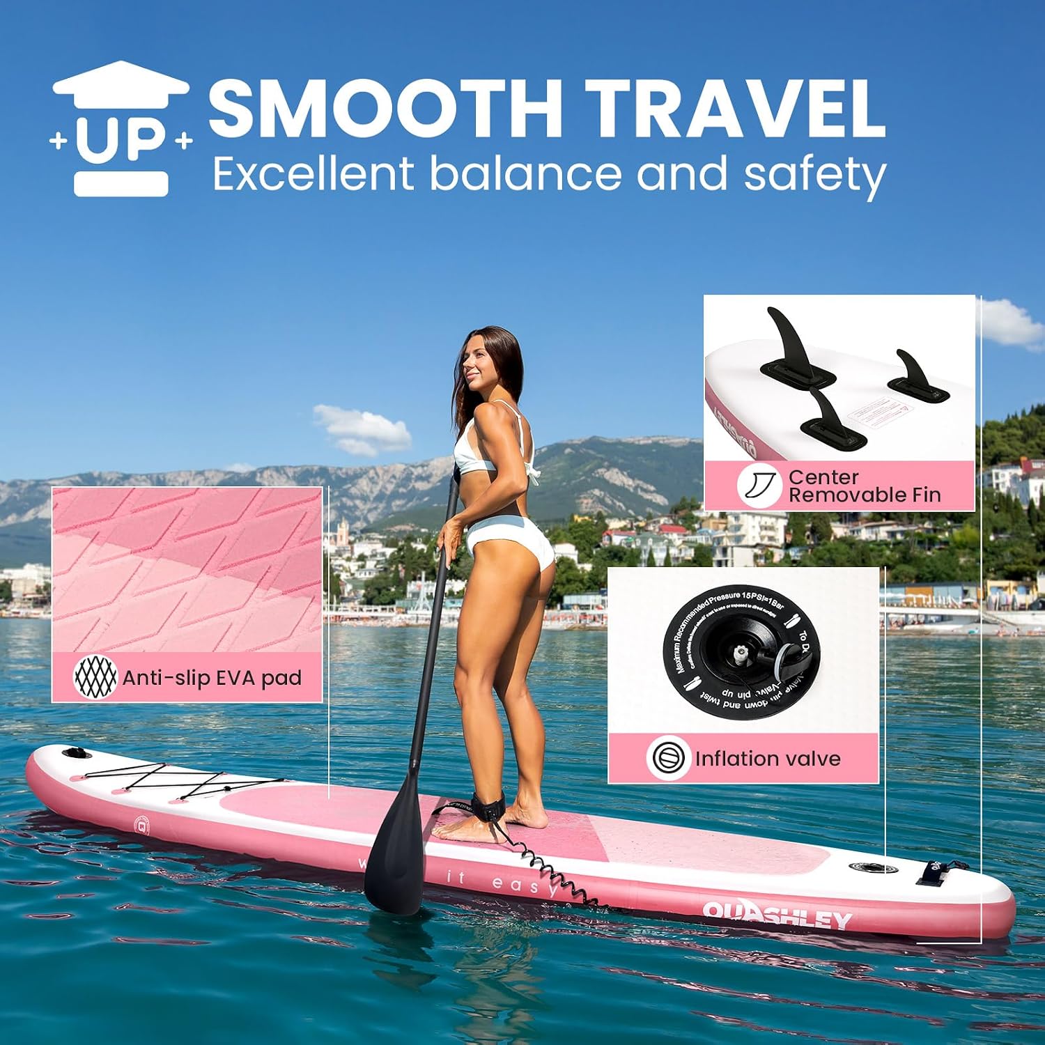 Quashley Inflatable Stand Up Paddle Board,Inflatable Paddleboards 32/34 Inch Wide,All Around SUP for Beginners with Lightweight Paddle,Hand Pump,Backpack,Leash,Durable & Portable iSUP Board