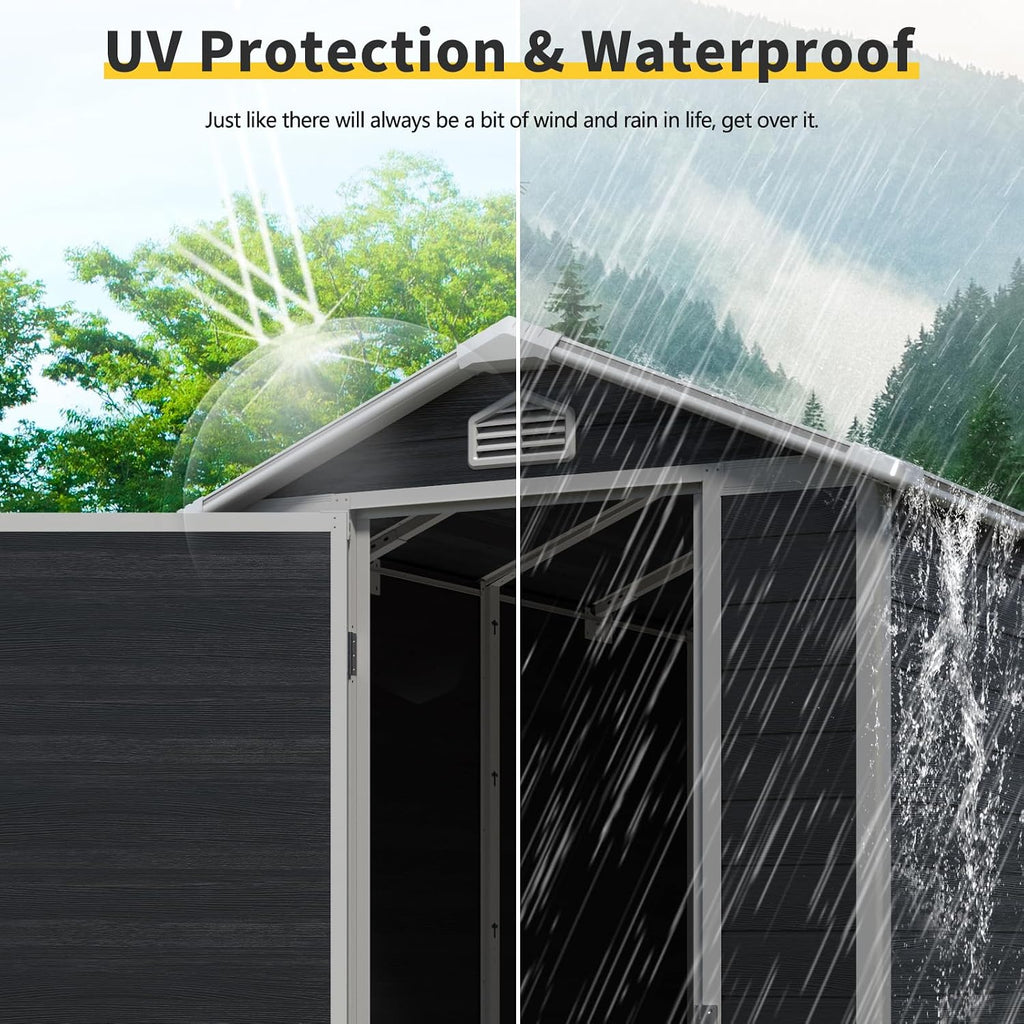 YOPTO 4x6 FT Outdoor Storage Shed,Garden Shed with Floor & Window,All Weather Waterproof Tool House W/Air Vent,Sloped Roof & Lockable Door,for Patio,Yard,Lawn,Black