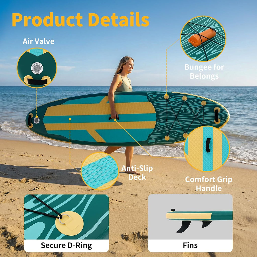 NEWBULIG 33' Inflatable Paddle Board SUP, Stand Up Paddle Board Blow Up with 3 Carry Handles, Non-Slip Deck Pad, Complete Kit with Pump, Leash & Backpack for Beginners/Adults