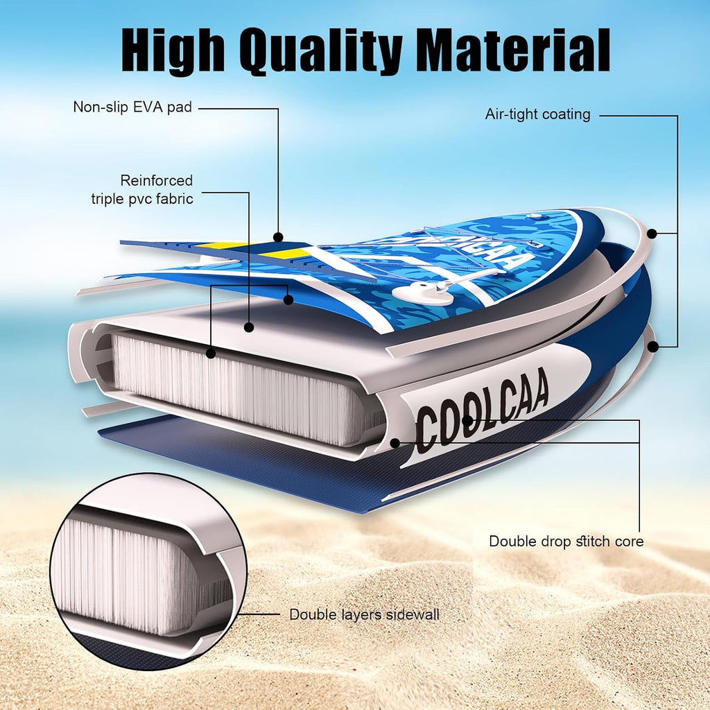 COOLCAA Dolphin Inflatable Paddle Board, Extra Wide & Stable SUP for Family and Beginners, Versatile for Water Activities, with Complete Accessories & Backpack