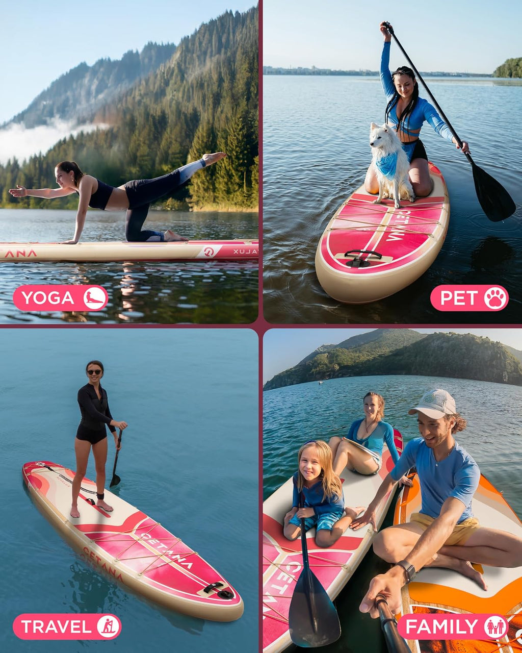 CETANA 11'6×35' Extra Wide Inflatable Paddle Board,Stand Up Paddle Board for Beginner,450lb Capacity SUP for Family with Safety Leash,3 Removable Fins,Dual-Action Pump& Floating Paddle