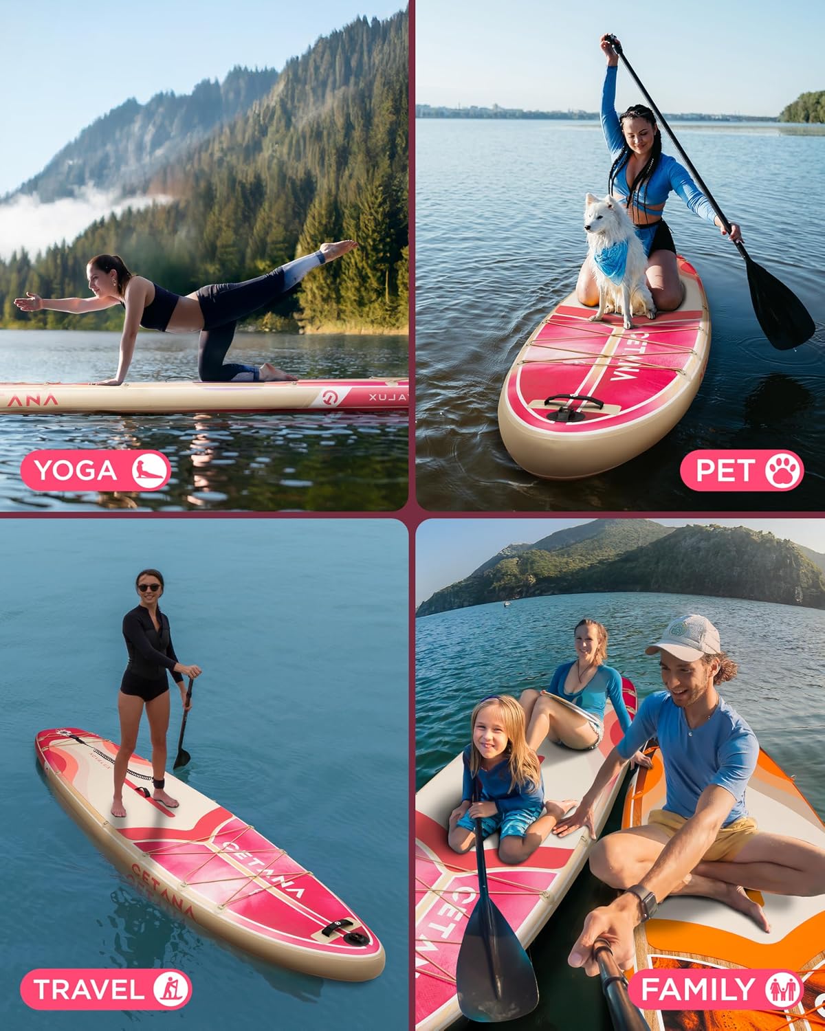 CETANA 11'6×35' Extra Wide Inflatable Paddle Board,Stand Up Paddle Board for Beginner,450lb Capacity SUP for Family with Safety Leash,3 Removable Fins,Dual-Action Pump& Floating Paddle