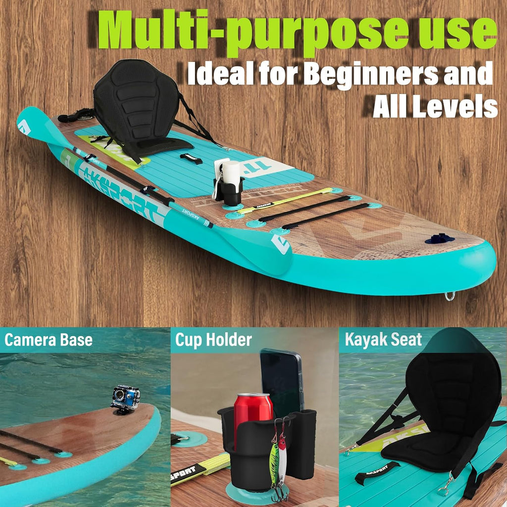AKSPORT 11' Inflatable Stand-Up Paddle Board with Upgraded SUP Accessories Kit | Extra Wide 34' Design | Non-Slip Deck | Premium SUP Board for Adults & Youth of All Levels