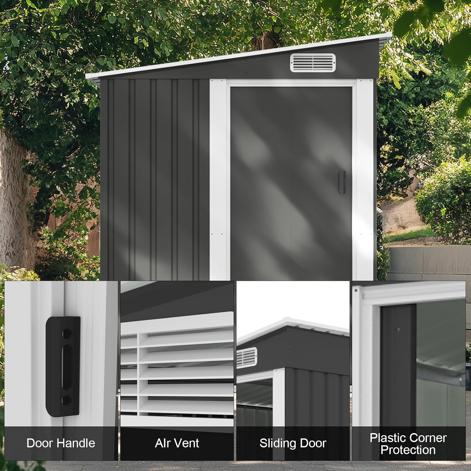 VINGLI Outdoor Storage Shed, 7x5 FT Metal Shed with Sliding Door, Air Vent, Patio Storage House with Sloping Roof, Weatherproof Tool Shed for Patio, Garden, Yard, Outside Use, Black