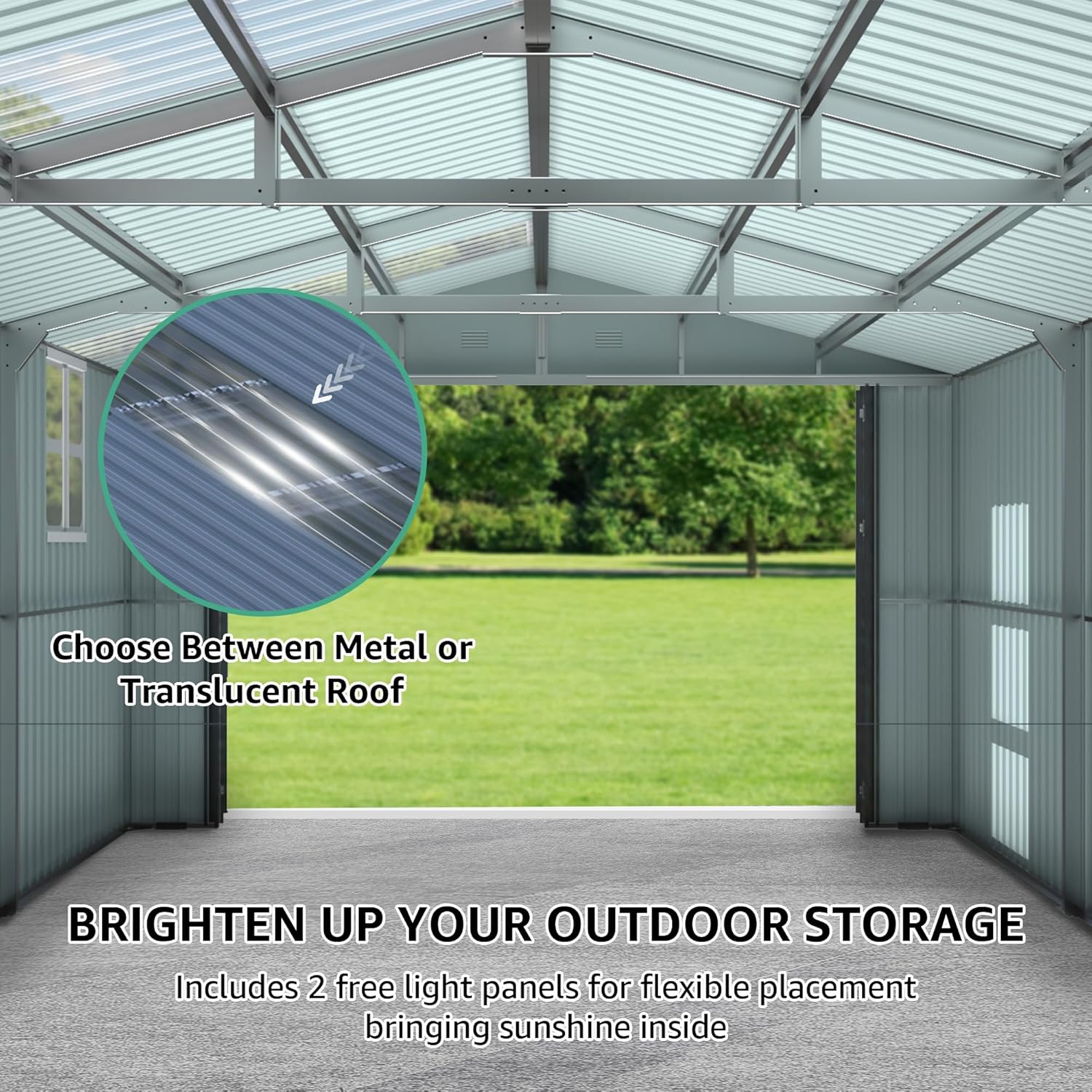 KUIKUI Sheds & Outdoor Storage 13x20ft Upgrade, Heavy Duty Outdoor Storage Shed with 2 Windows and 2 Translucent Roof for Car and Tools