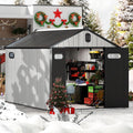 Domi 8x10 FT Outdoor Resin Storage Shed, All-Weather Double-Wall Garden Shed for Backyard, Lawn Tools, Bike, Mower & Pool Equipment with Lockable Doors, Ventilated Roof, Grey