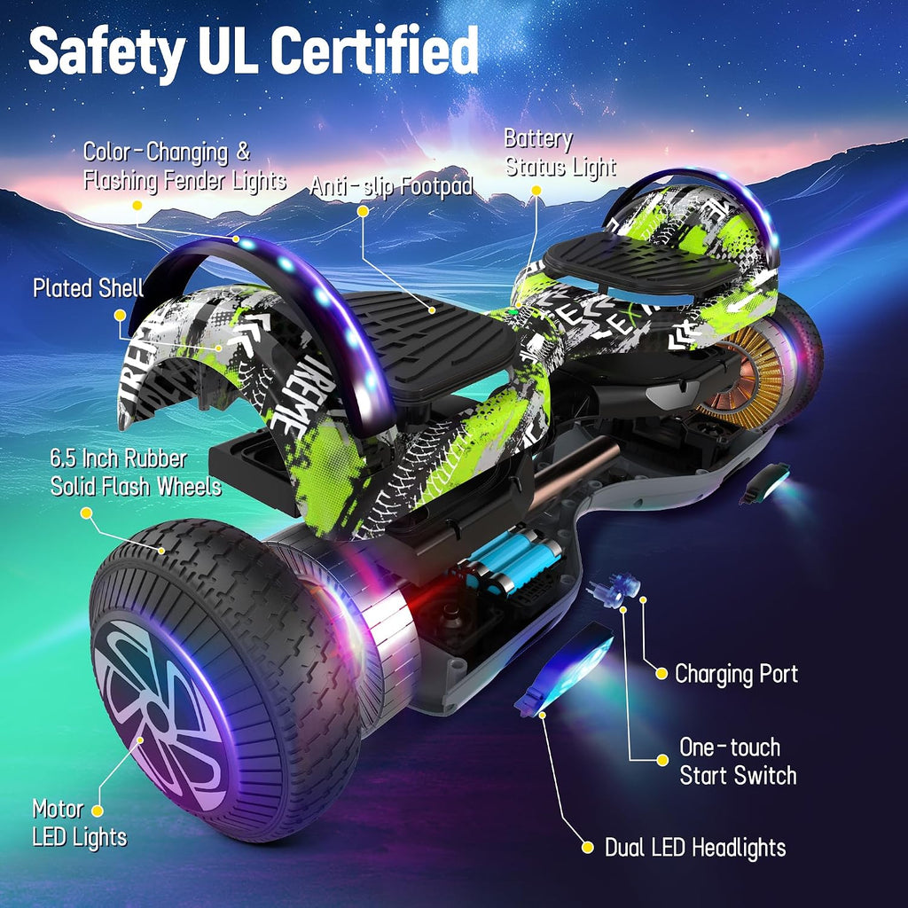 LIEAGLE Hoverboard, 6.5' Self Balancing Scooter Hover Board with Bluetooth Wheels LED Lights for Kids Adults
