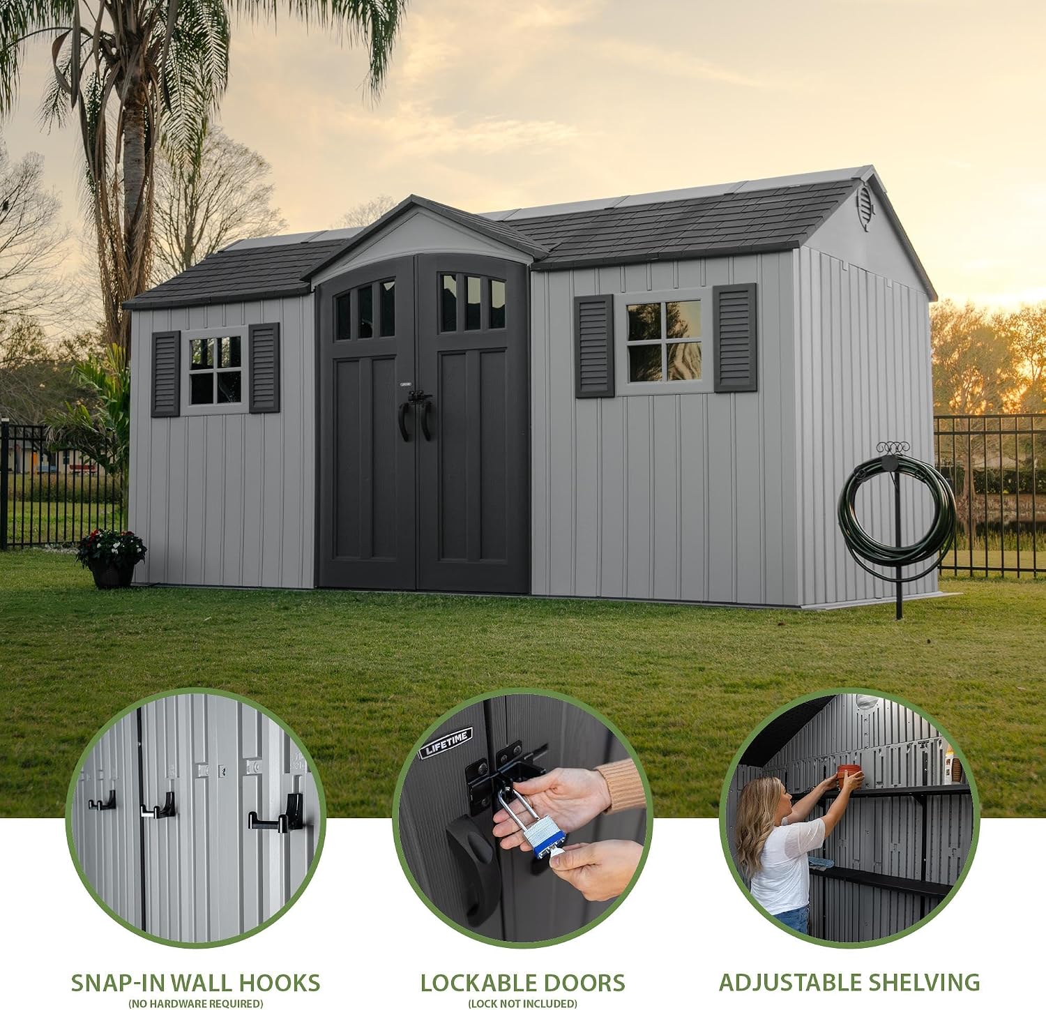 Lifetime Dual Entry Outdoor Storage Shed, 15 x 8 Foot