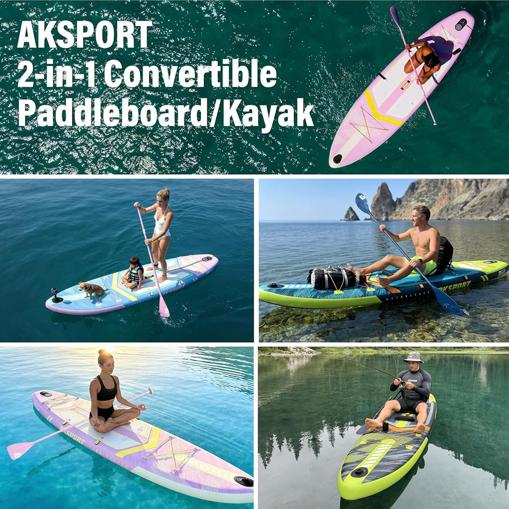 AKSPORT 11' Inflatable Stand-Up Paddle Board with Upgraded SUP Accessories Kit | Extra Wide 34' Design | Non-Slip Deck | Premium SUP Board for Adults & Youth of All Levels