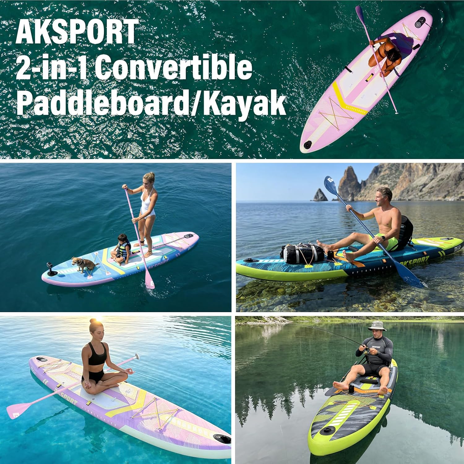 AKSPORT 11' Inflatable Stand-Up Paddle Board with Upgraded SUP Accessories Kit | Extra Wide 34' Design | Non-Slip Deck | Premium SUP Board for Adults & Youth of All Levels