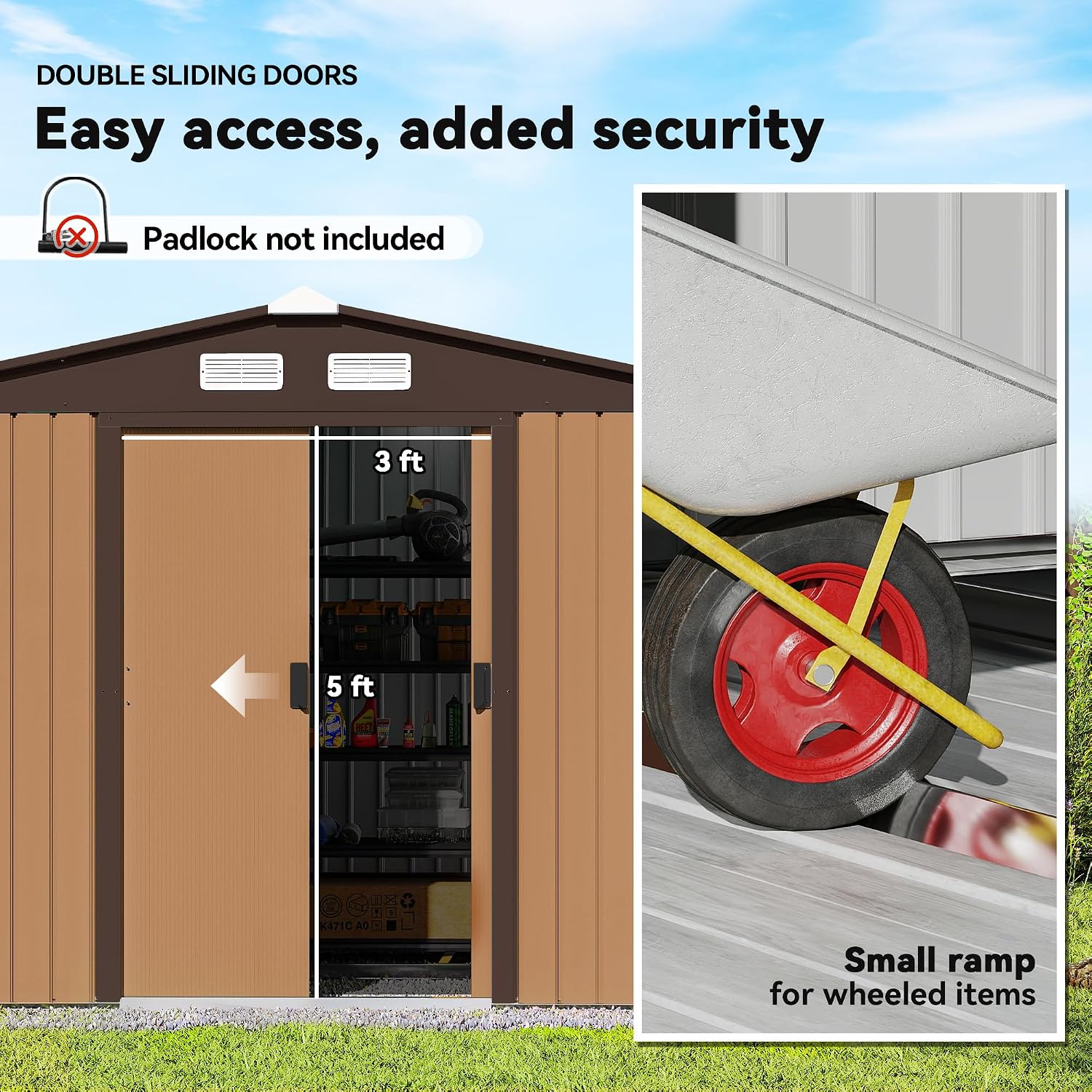 Outsunny 9' x 6' Outdoor Storage Shed, Garden Tool Metal Shed with Foundation Kit, Double Lockable Door, Air Vents and Sloping Roof, for Backyard, Patio, Lawn, Yellow