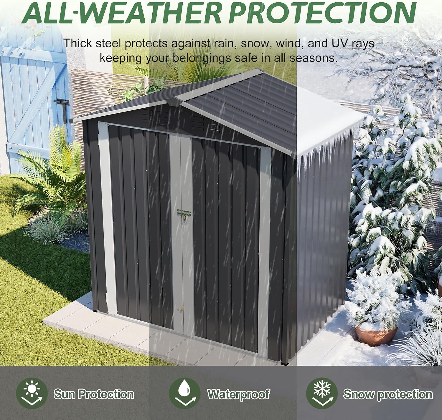 4×6 Ft Metal Outdoor Storage Shed with Floor Base, 0.25mm Galvanized Steel Metal Garden Shed Waterproof with Lockable Door for Backyard, Patio, Garden, Dark Grey