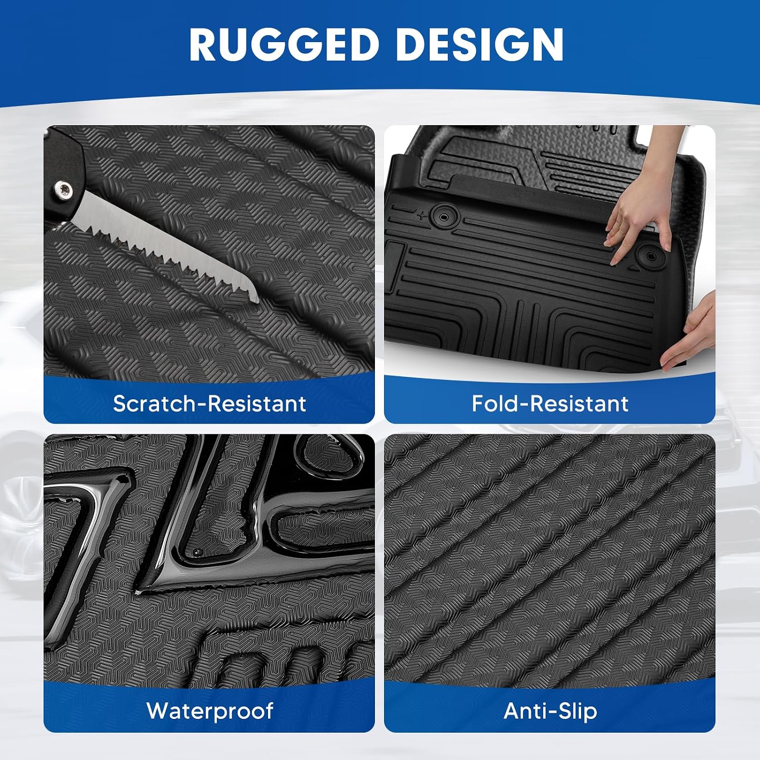 Mixsuper Floor Mats Cargo Liner for 2019-2023 Ford Ranger SuperCrew Cab, All Weather 2 Row Floor Liners and Trunk Mat Set Black