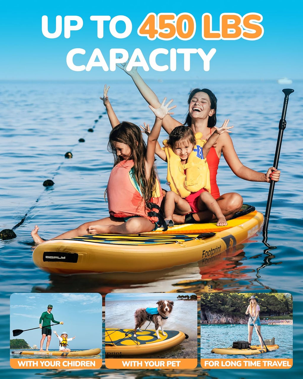 Bigfly 11'6×35' Super Wide Inflatable Stand Up Paddle Board, Ultra Stable Wide SUP for 2+1 People/Family/Big Size, 100L Backpack, All-Round Sup Board, US Big Fin