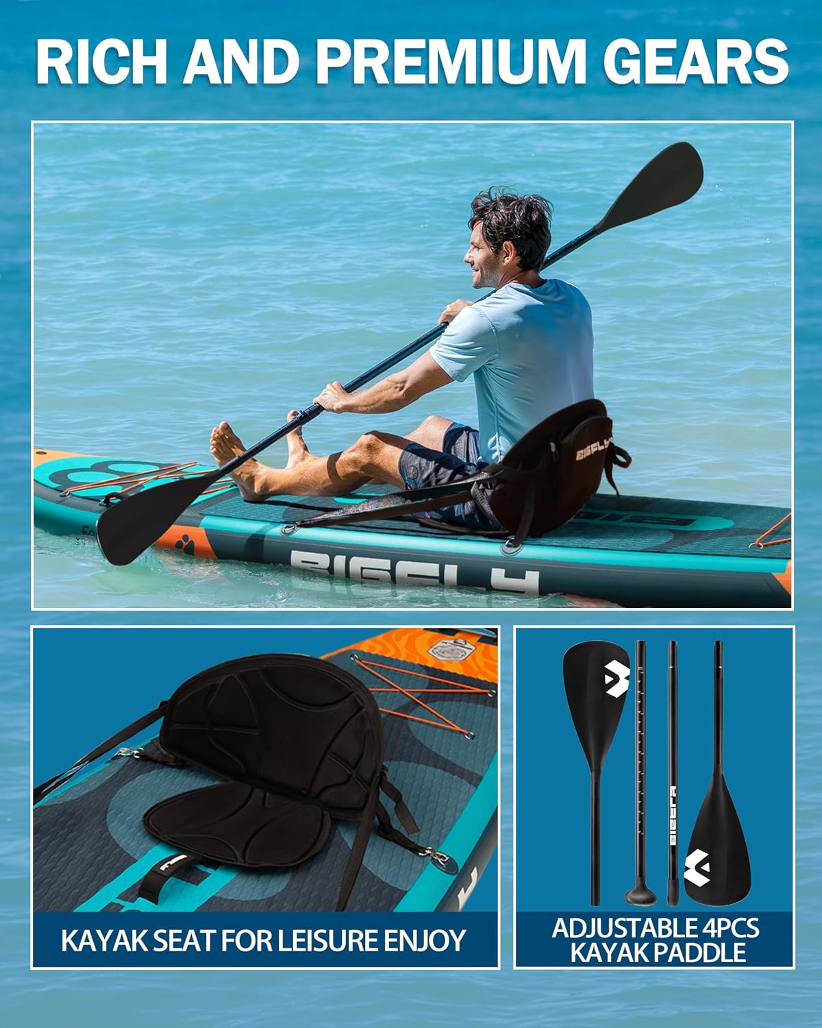 Bigfly 11'6×35' Super Wide Inflatable Stand Up Paddle Board, Ultra Stable Wide SUP for 2+1 People/Family/Big Size, 100L Backpack, All-Round Sup Board, US Big Fin