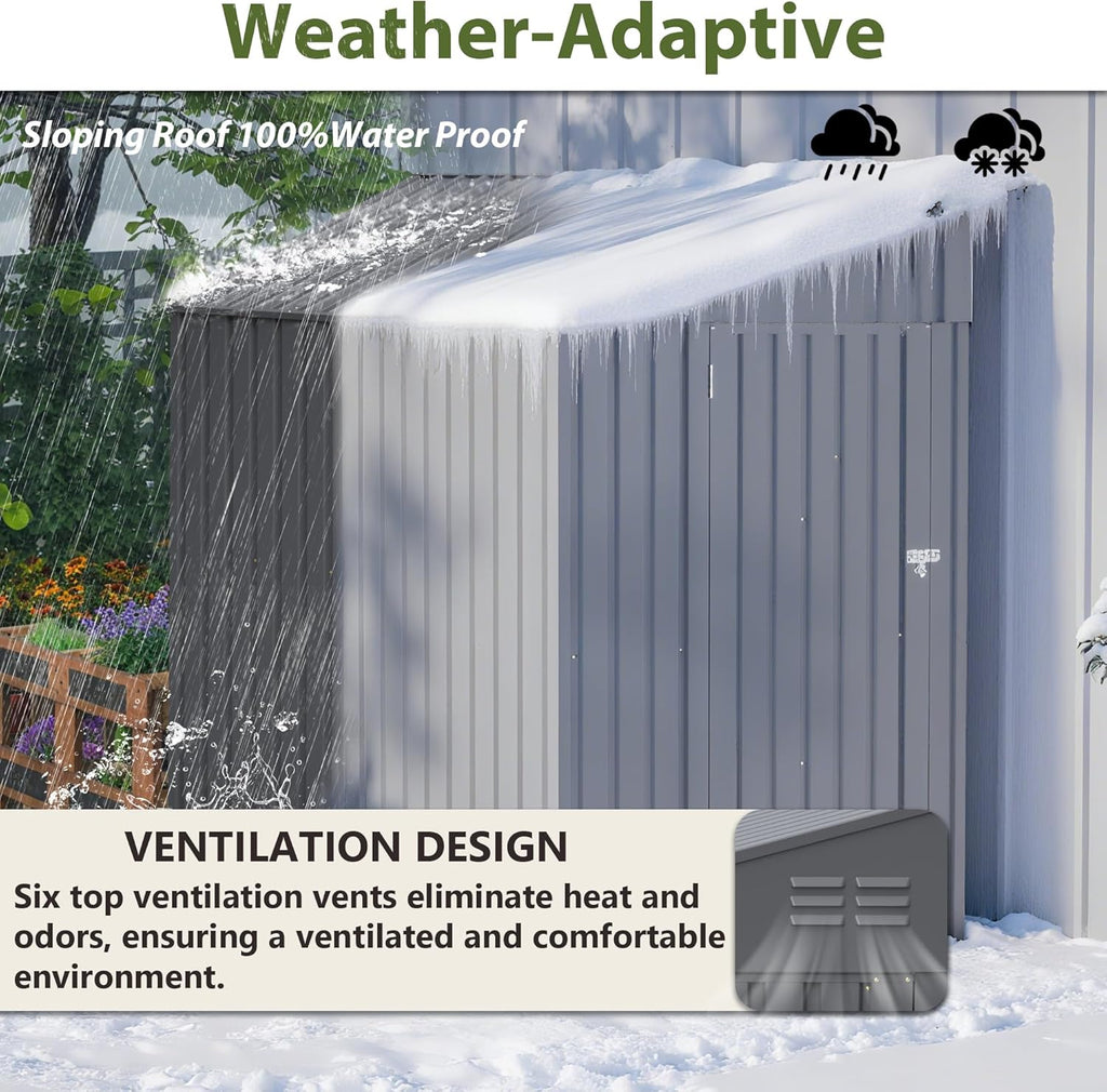 YOPTO 4×7 FT Outdoor Metal Storage Shed,Heavy-Duty Lean to Storage Shed with Lockable Door and Reinforced Beams,All Weather Waterproof Storage House W/2 Air Vents,for Backyard,Patio,Lawn,Dark Gray