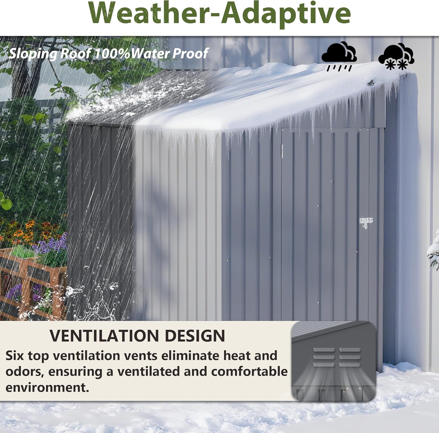 YOPTO 4×7 FT Outdoor Metal Storage Shed,Heavy-Duty Lean to Storage Shed with Lockable Door and Reinforced Beams,All Weather Waterproof Storage House W/2 Air Vents,for Backyard,Patio,Lawn,Dark Gray