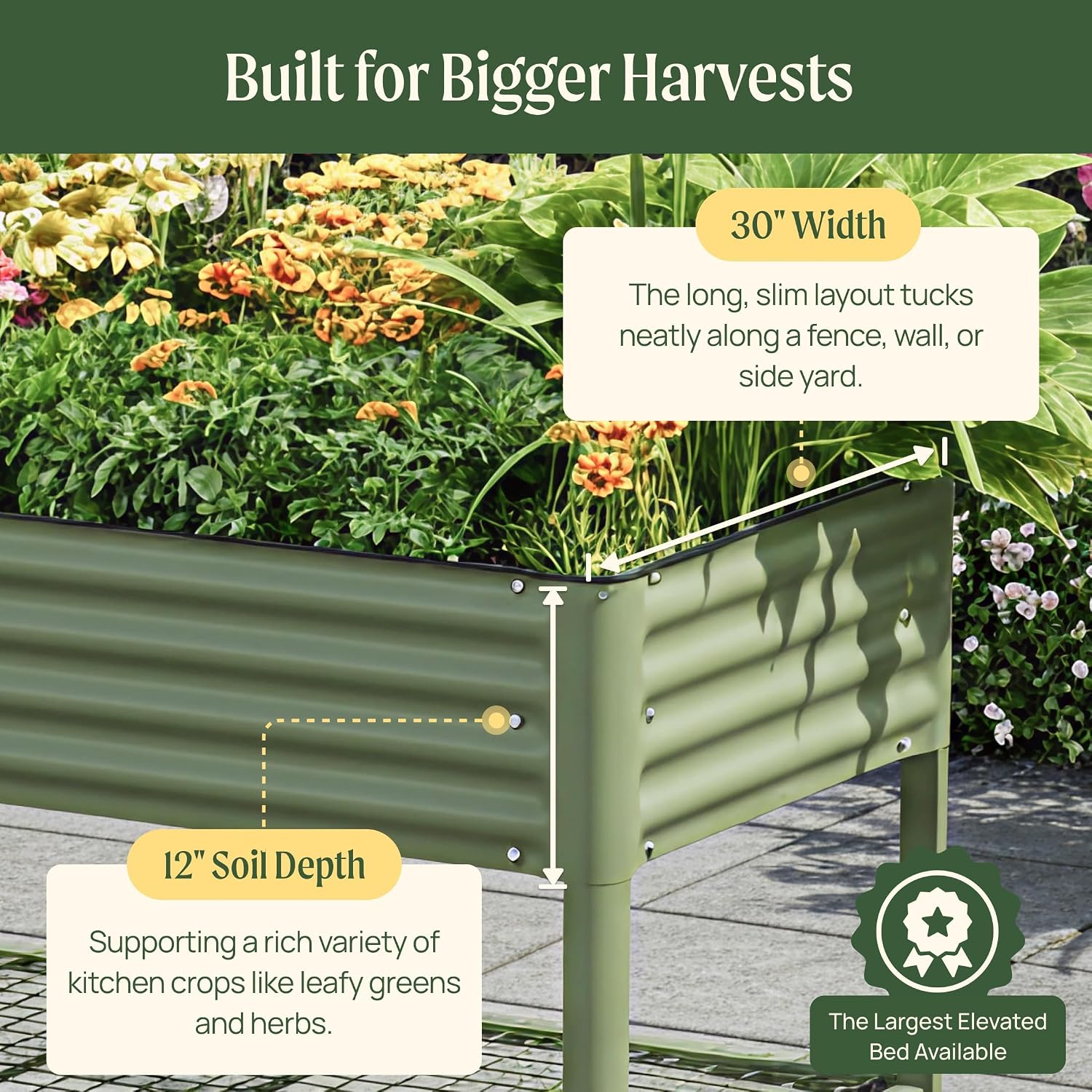 Rolling Elevated Raised Garden Bed - Jumbo Series, 2.5' x 10' Outdoor Planters Boxes with Legs & Storage Rack for Patio, 2000+ Lbs Weight Capacity, Raised Beds for Gardening Herbs Flowers, Olive Green