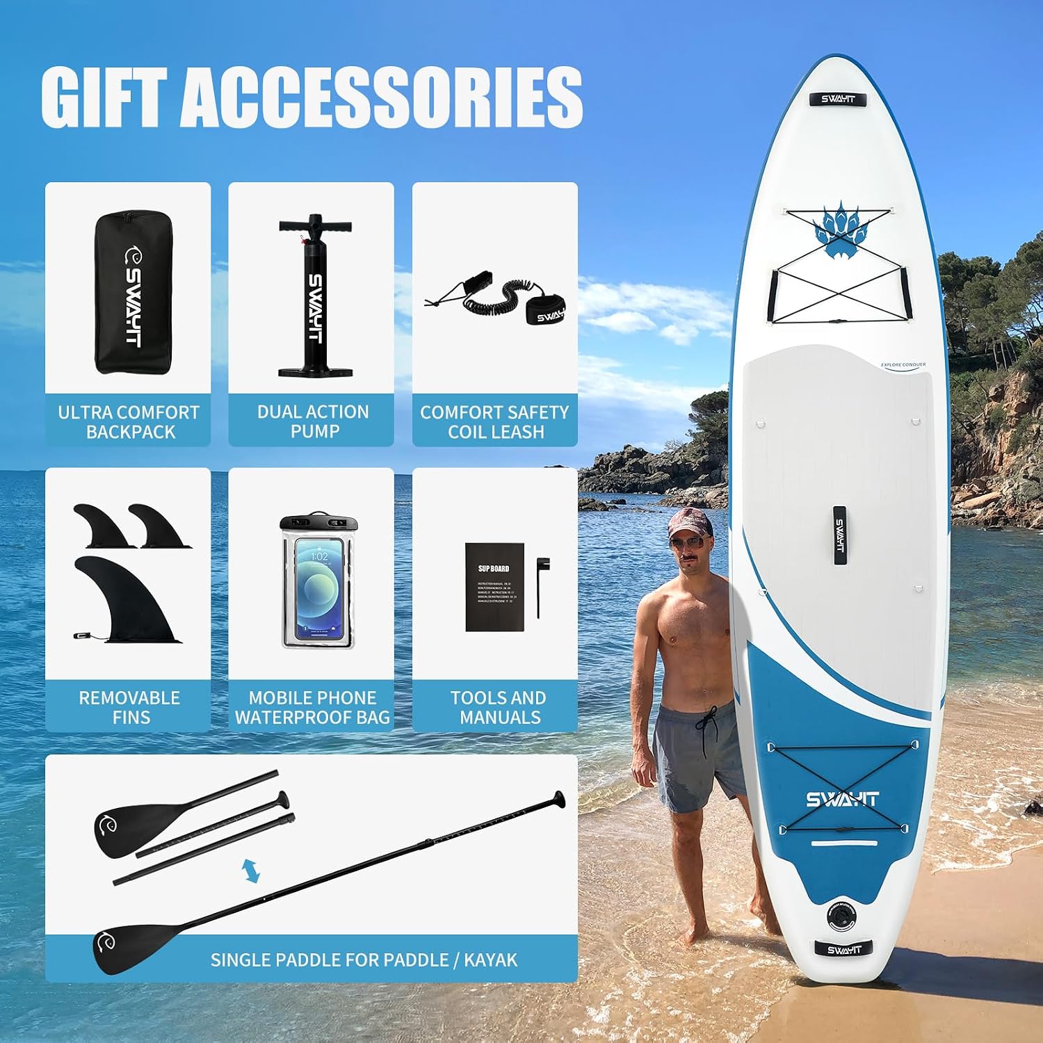 Inflatable Stand Up Paddle Board – Durable SUP for Adults & Youth,33' Wide Blow Up Paddle Board with Paddle, Pump, Backpack,Leash – All Around Stable for All Skill Levels, Carries up to 450 lbs