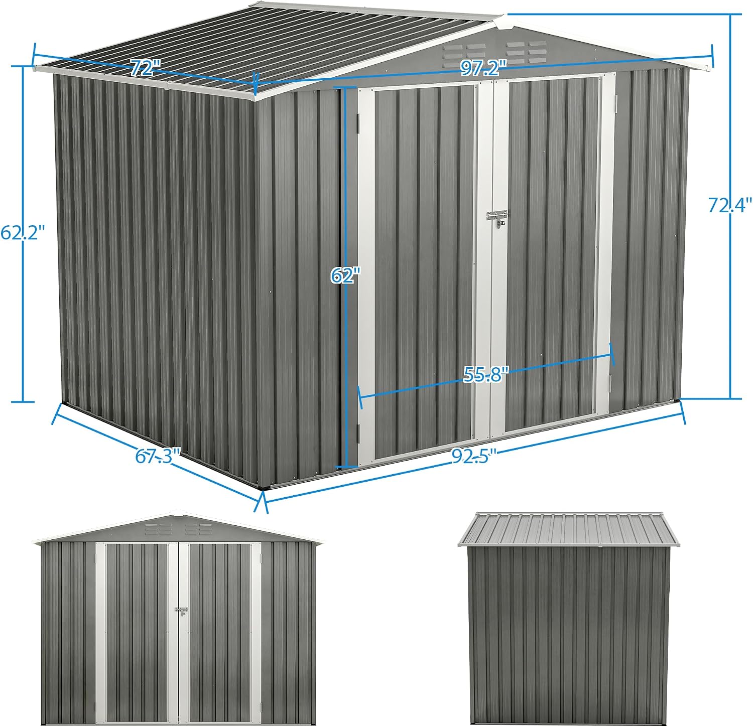 6x8 FT Outdoor Storage Shed, Metal Garden Shed with Frame Floor, Outside Tool Shed with Lockable Hinged Doors, Waterproof Storage Building with Sloped Roof for Backyard, Patio, Lawn, Gray