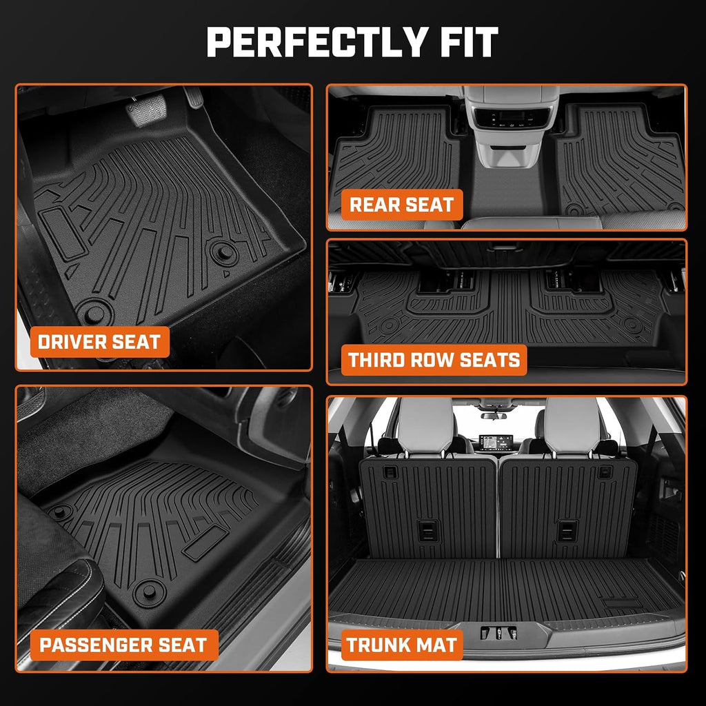 Mixsuper Floor Mat & Cargo Liner for Ford Explorer 2020-2026 Captain Chairs (Only Fit 7 Seats),All Weather TPE Floor mat with Backrest and Door Sill Guards Explorer Accessories,Anti-Slip Black