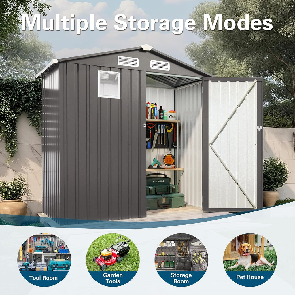 6x3.5 FT Outdoor Storage Shed, Small Metal Garden Shed with Window, Outside Tool Sheds with Lockable Hinged Doors, Waterproof Storage Building with 4 Air Vents for Backyard, Patio, Lawn, Gray
