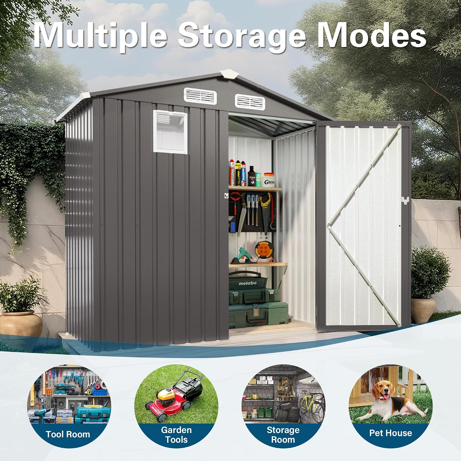 6x3.5 FT Outdoor Storage Shed, Small Metal Garden Shed with Window, Outside Tool Sheds with Lockable Hinged Doors, Waterproof Storage Building with 4 Air Vents for Backyard, Patio, Lawn, Gray