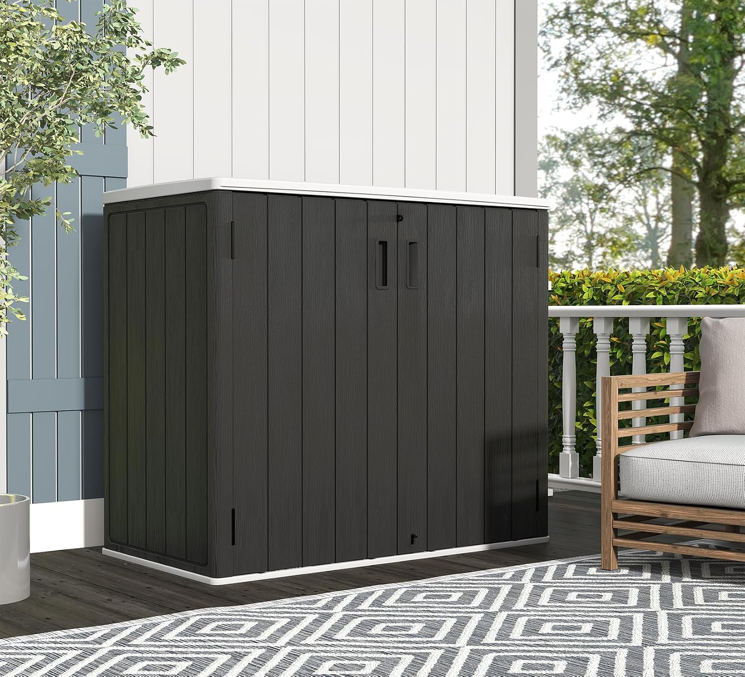 ZZM 37 Cu.ft Outdoor Storage Shed with Floor HDPE Double-Wall Resin Sheds Outdoor Storage, Lockable Weatherproof Storage Cabinet Fit for Garden Tools, Garage can, Bike, Patio Furniture, Black