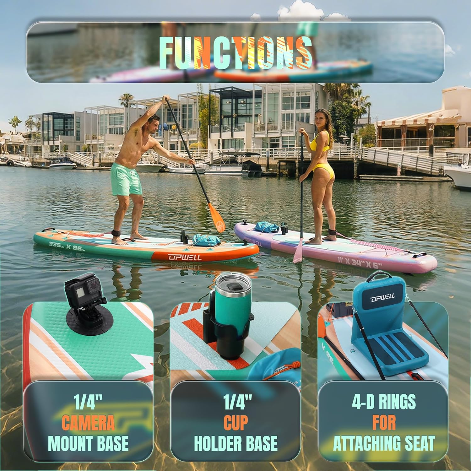 UPWELL 11'×34' Stand Up Paddle Board, SUP Board for Adults & Teens, Inflatable SUP Board with Premium Accessories, 120L Backpack, Paddle, Leash, Hand Pump, Fins