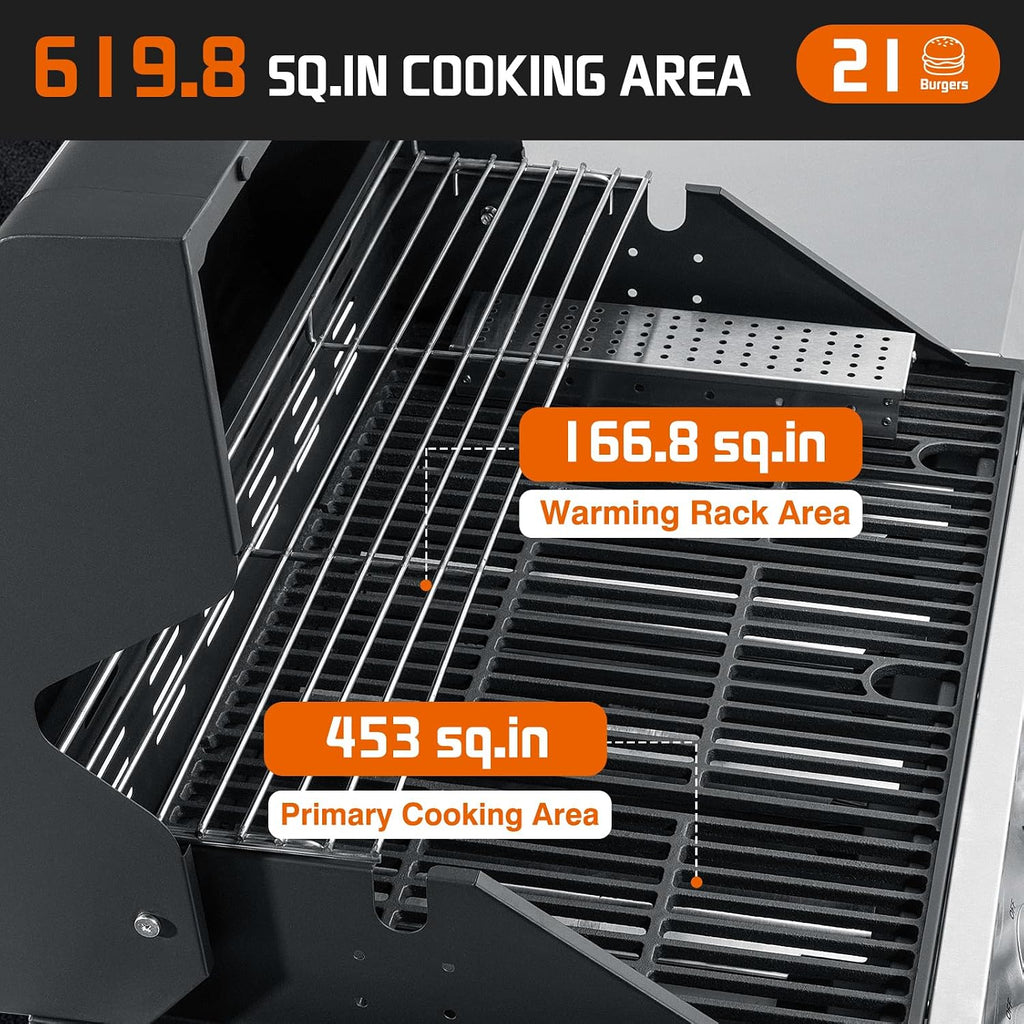 Propane Gas Grill, 5+1 Stainless Steel Barbecue Grill with Infrared Side Burner for Outdoor Cooking
