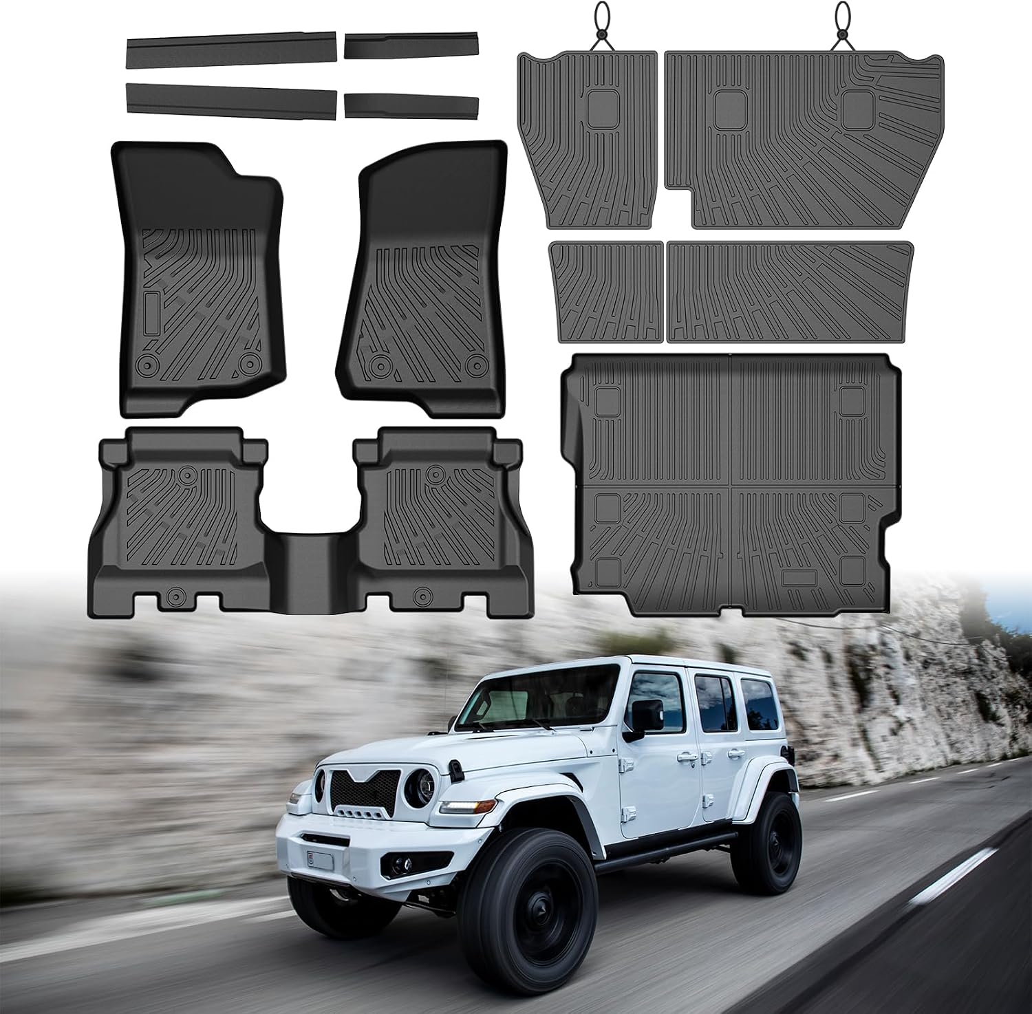 Mixsuper Floor Mat & Cargo Liner for Jeep Wrangler JL 2018-2026 Unlimited 4-Door (Not fit JK/4XE/2-Door),All Weather TPE Floor mat with Backrest and Door Sill Guards Wrangler JL Accessories,Anti-Slip